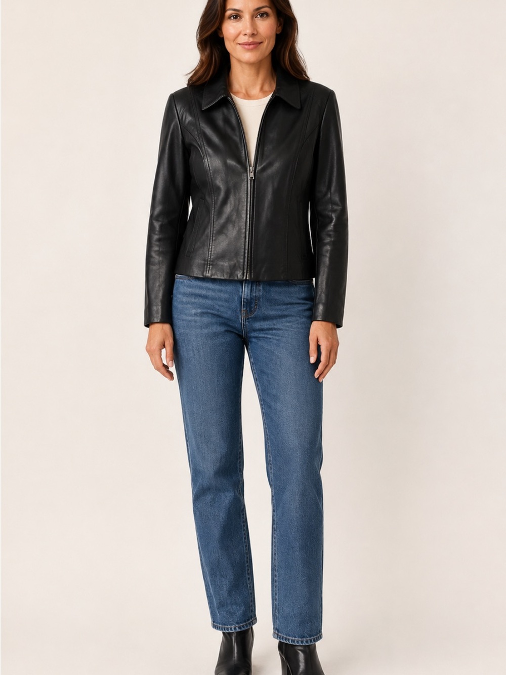 Jones Wear Black Leather Zip Jacket
